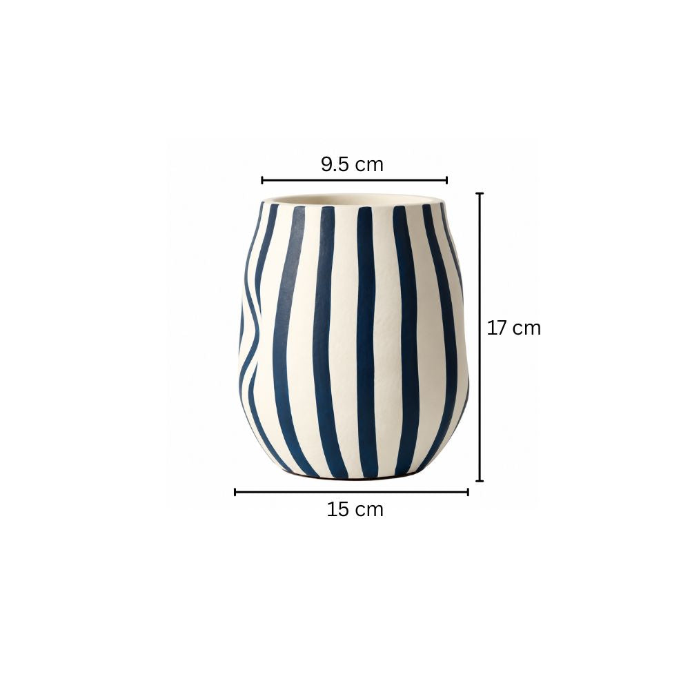 Palo Striped Vase Short - Blue Cream