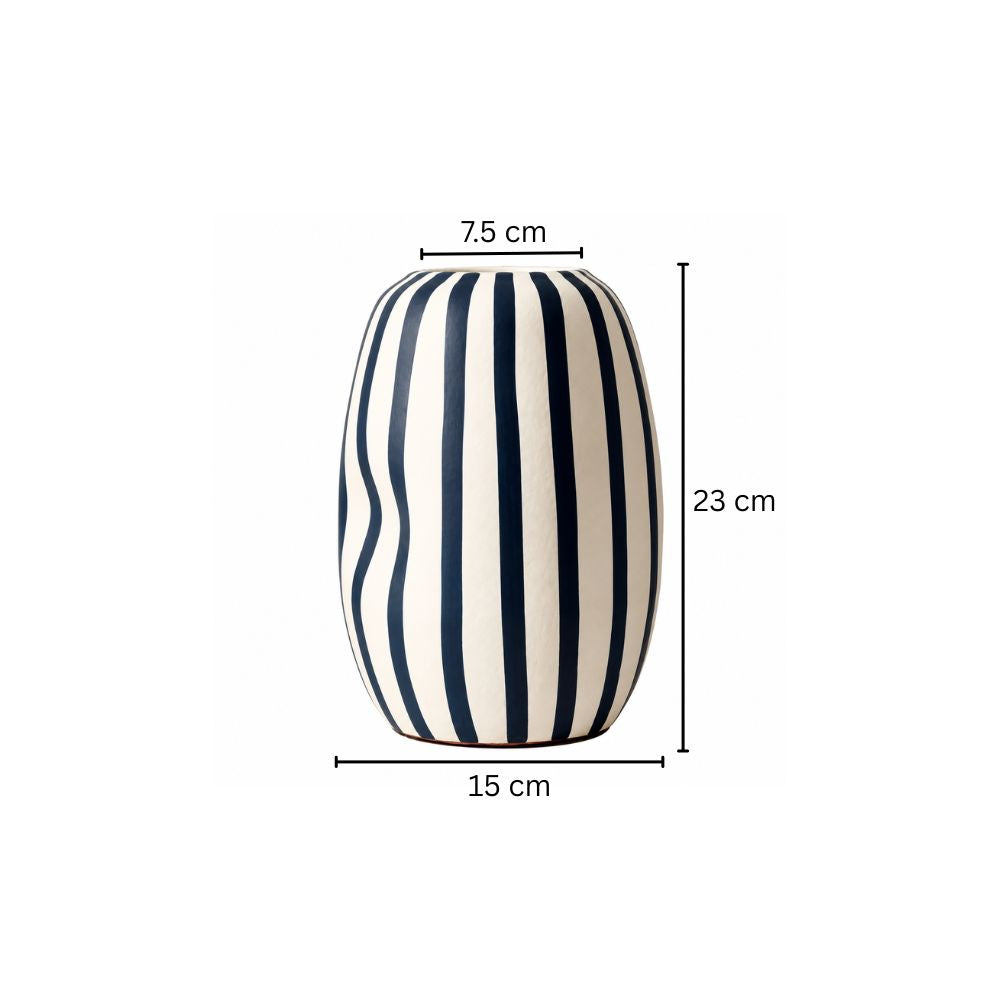 Palo Striped Vase Tall - Blue Cream