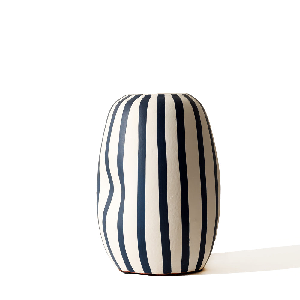 Palo Striped Vase Tall - Blue Cream