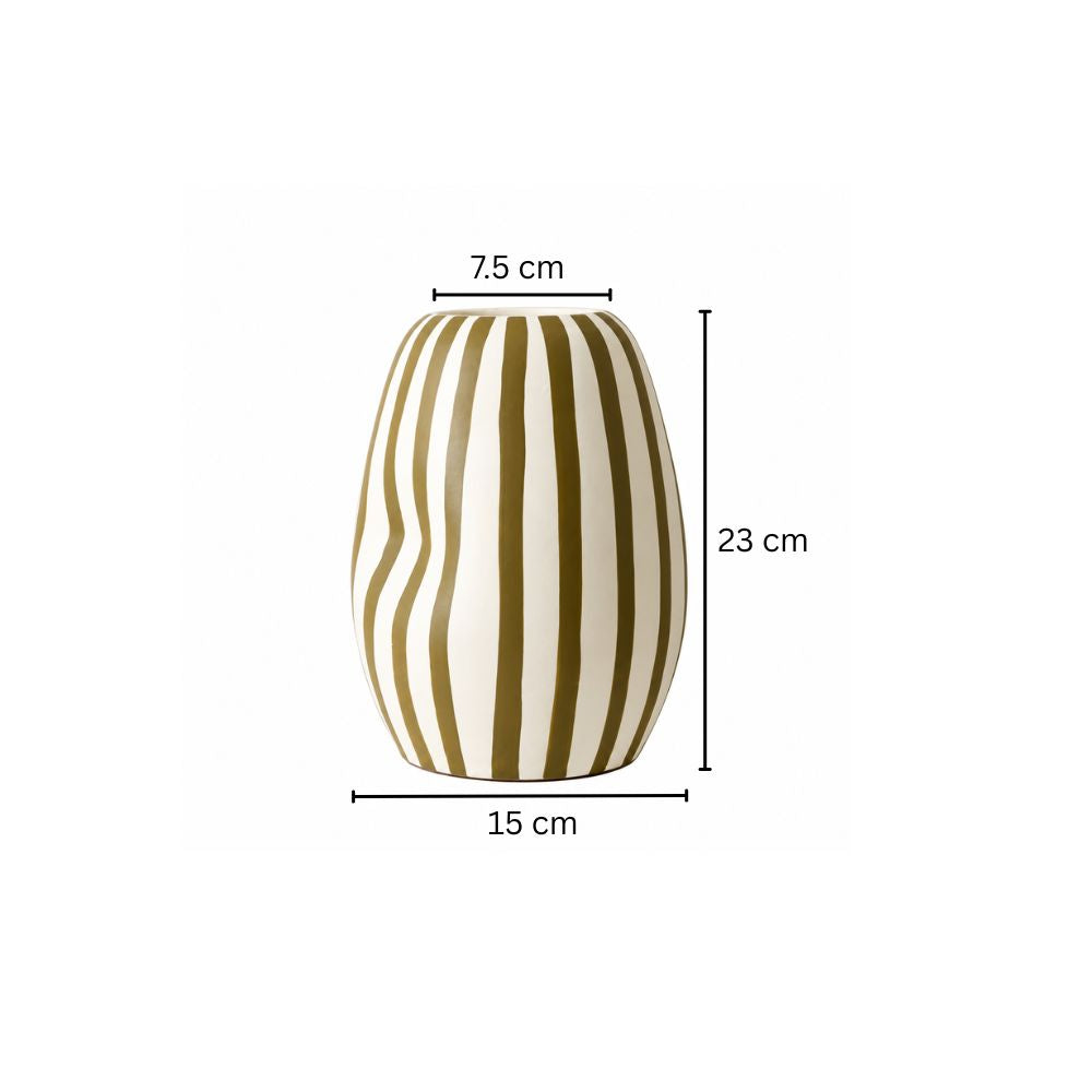 Palo Striped Vase Tall - Olive Cream