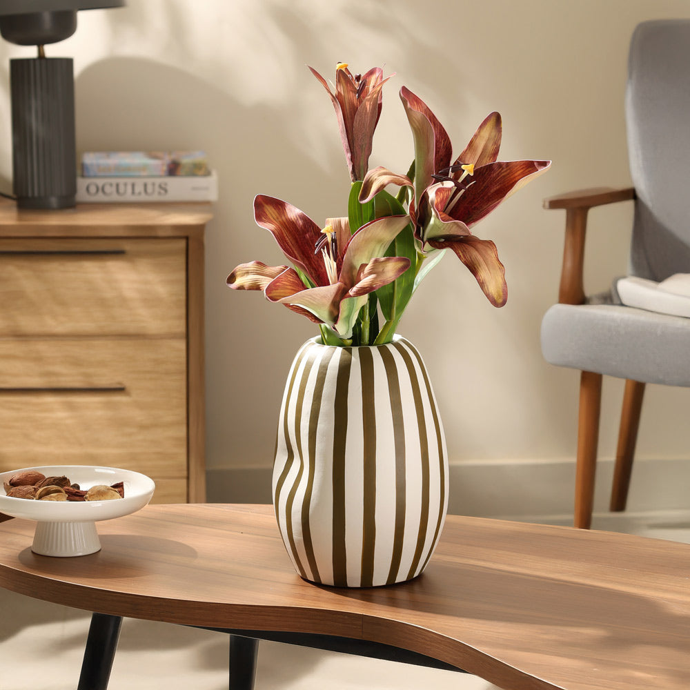 Palo Striped Vase Tall - Olive Cream