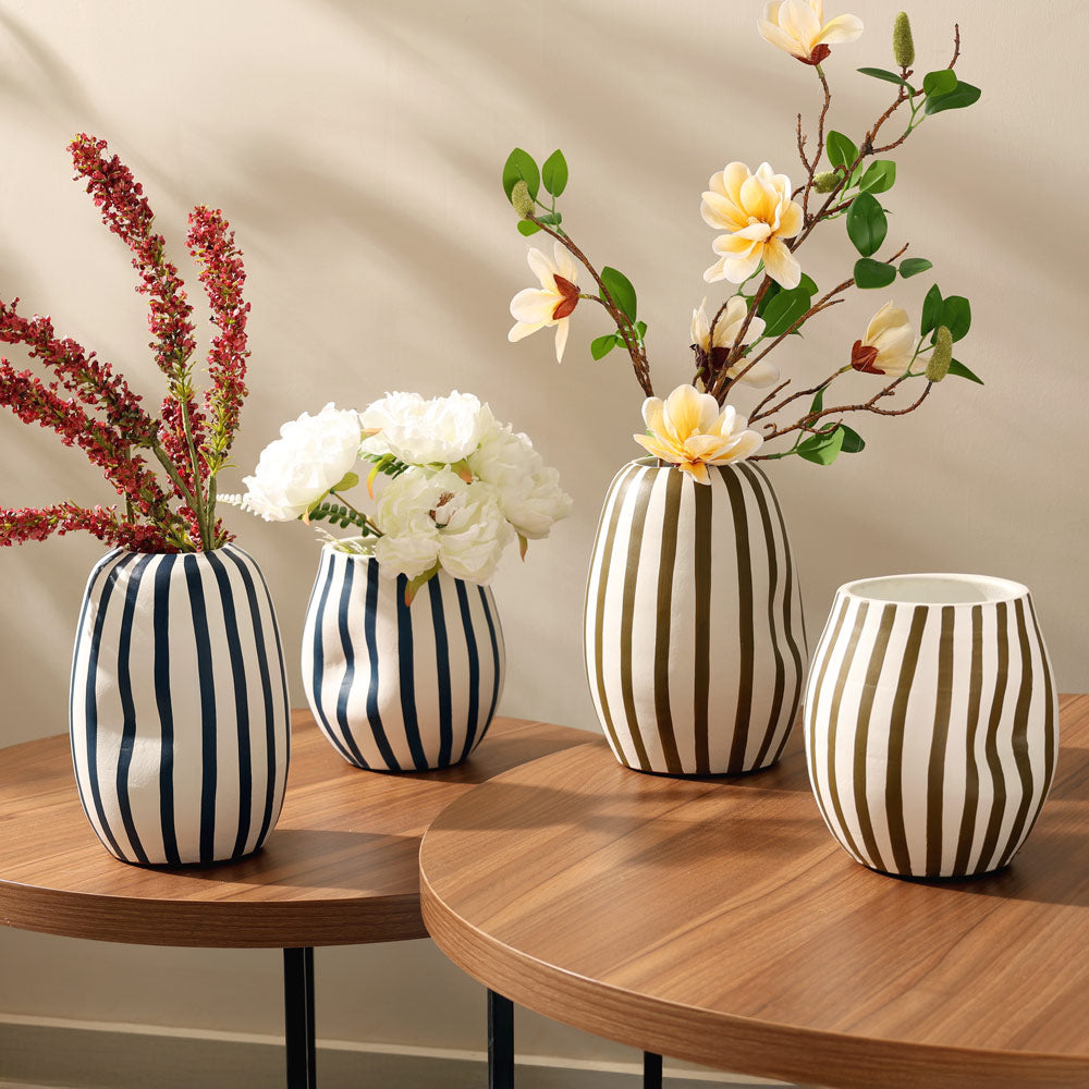 Palo Striped Vase Tall - Blue Cream