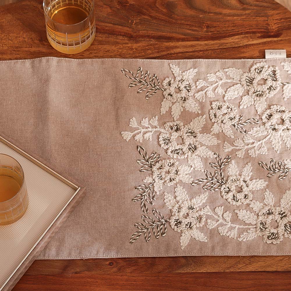 Pansy Embroidered Table Runner - White Chestnut