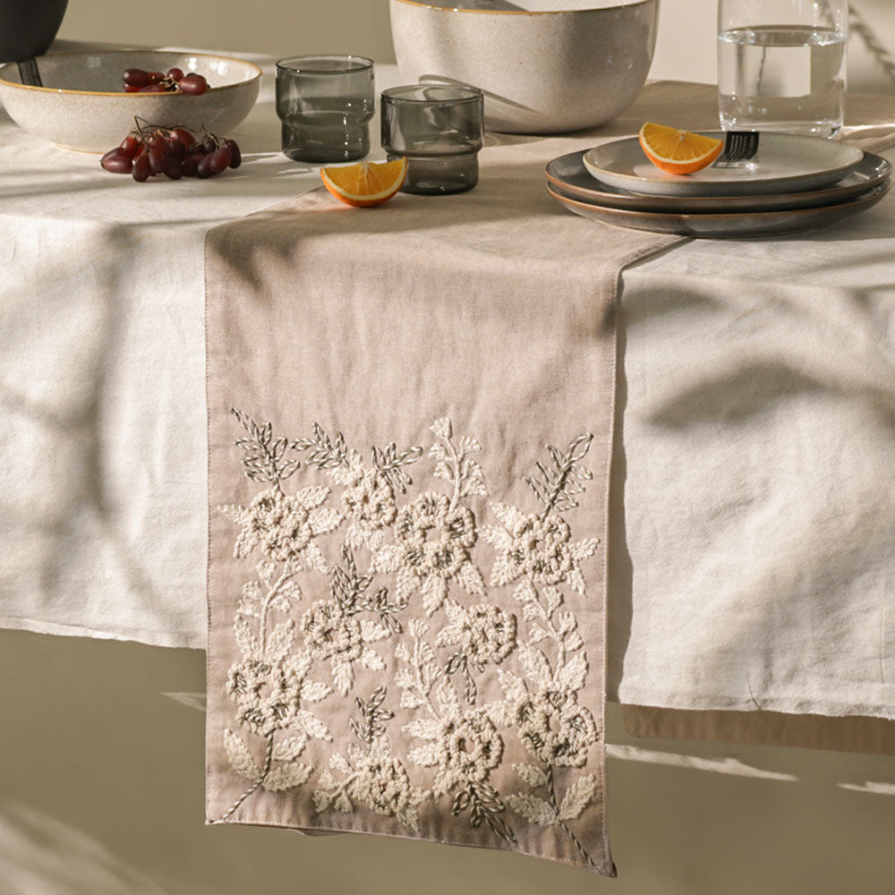 Pansy Embroidered Table Runner - White Chestnut