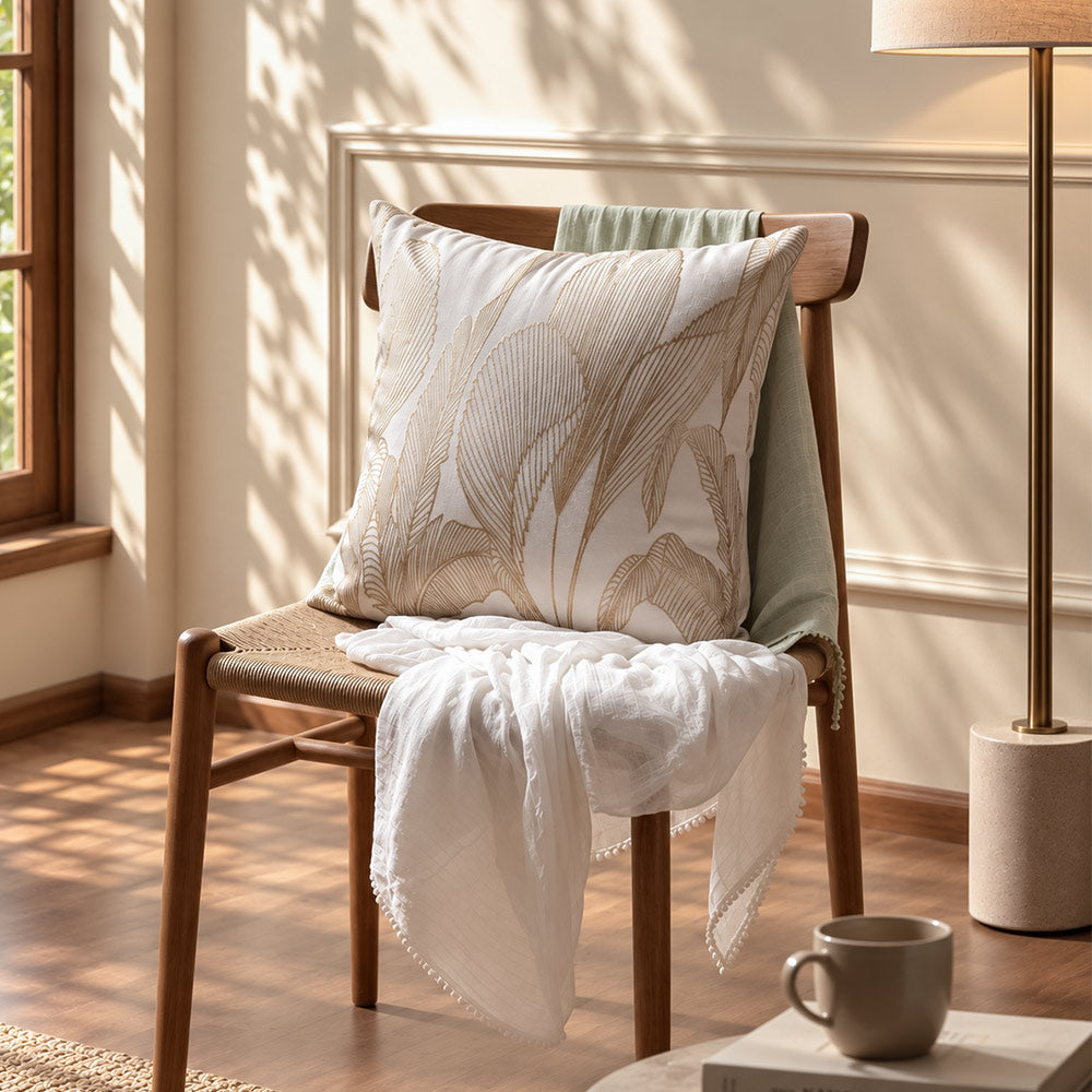 Paradiso Embroidered Cushion Cover 45x45cm - White Gold