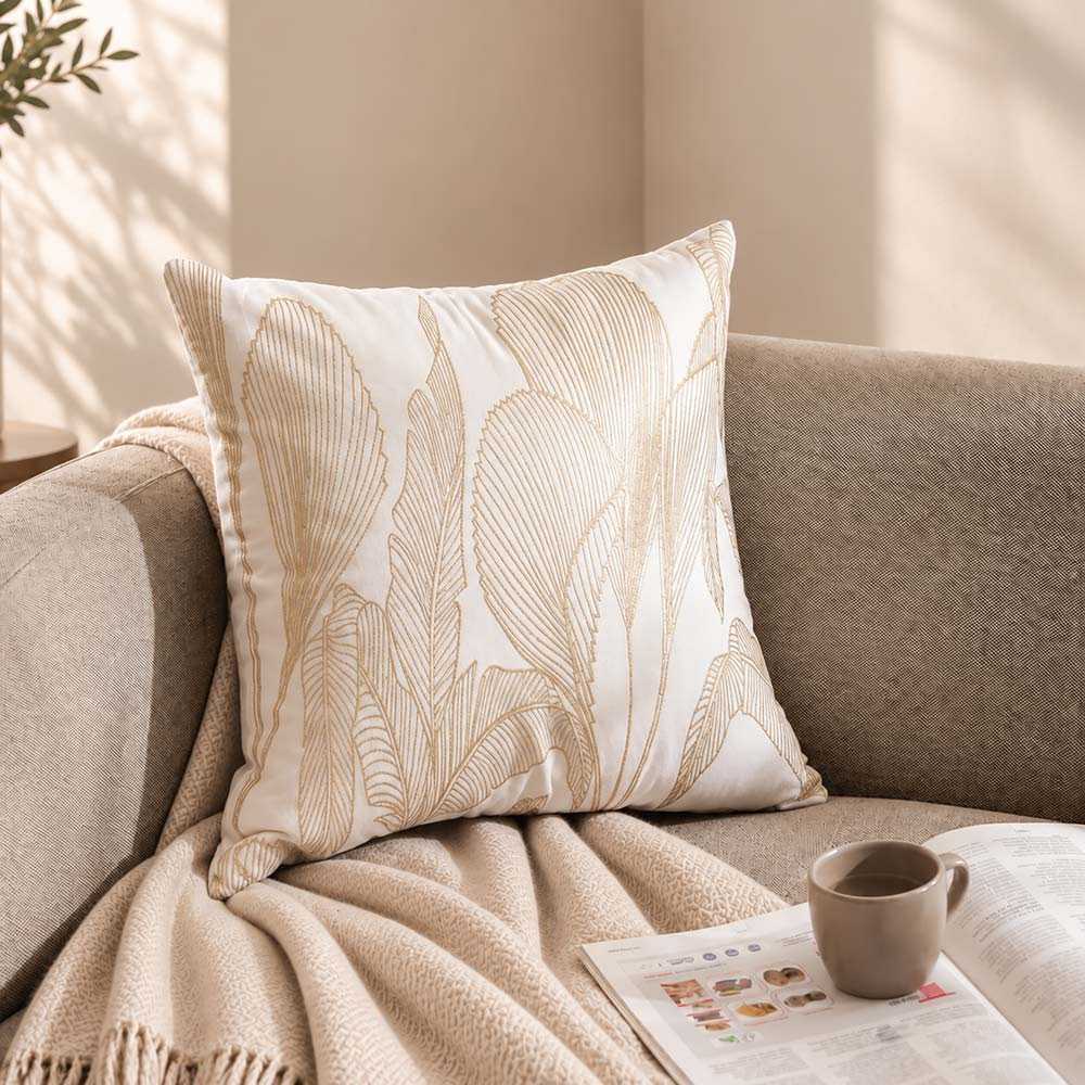 Paradiso Embroidered Cushion Cover 45x45cm - White Gold