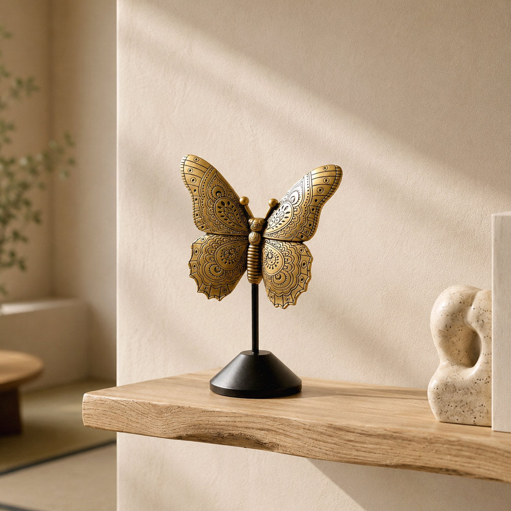 Patterned Butterfly Sculpture - Black Gold