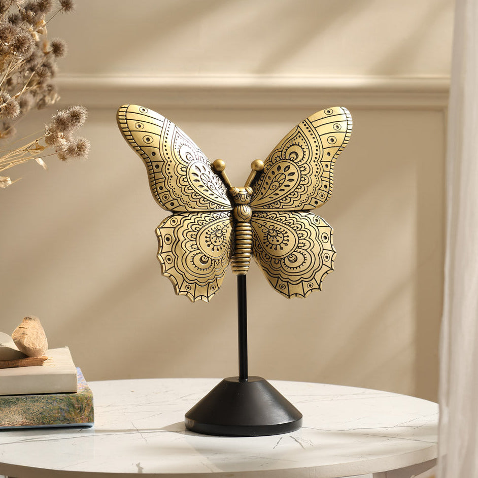 Patterned Butterfly Sculpture - Black Gold