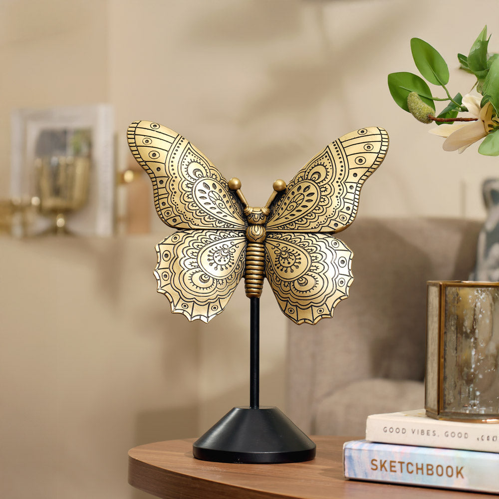 Patterned Butterfly Sculpture - Black Gold