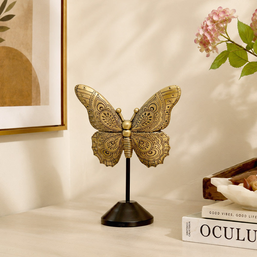 Patterned Butterfly Sculpture - Black Gold