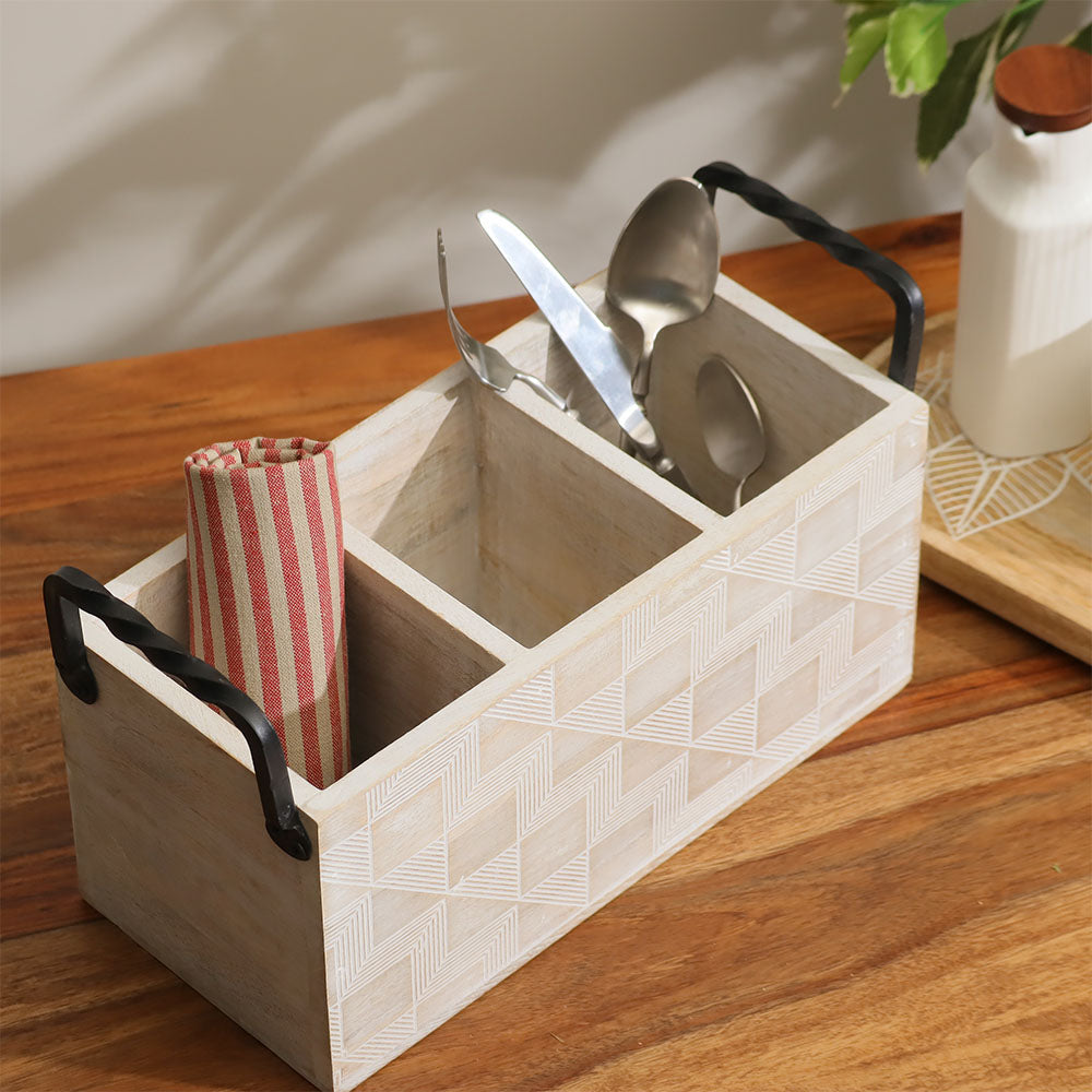 Patterned Rectangular Sectioned Caddy - Aspen White