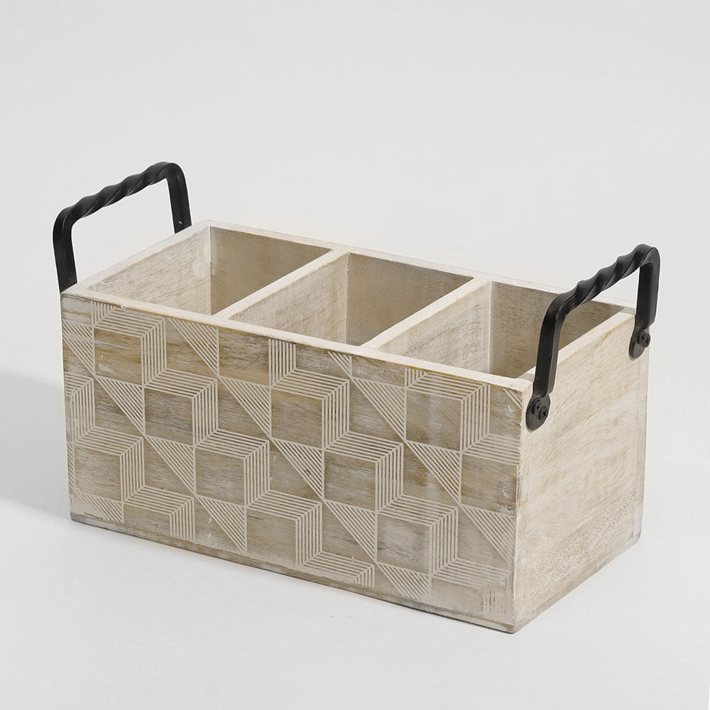 Patterned Rectangular Sectioned Caddy - Aspen White