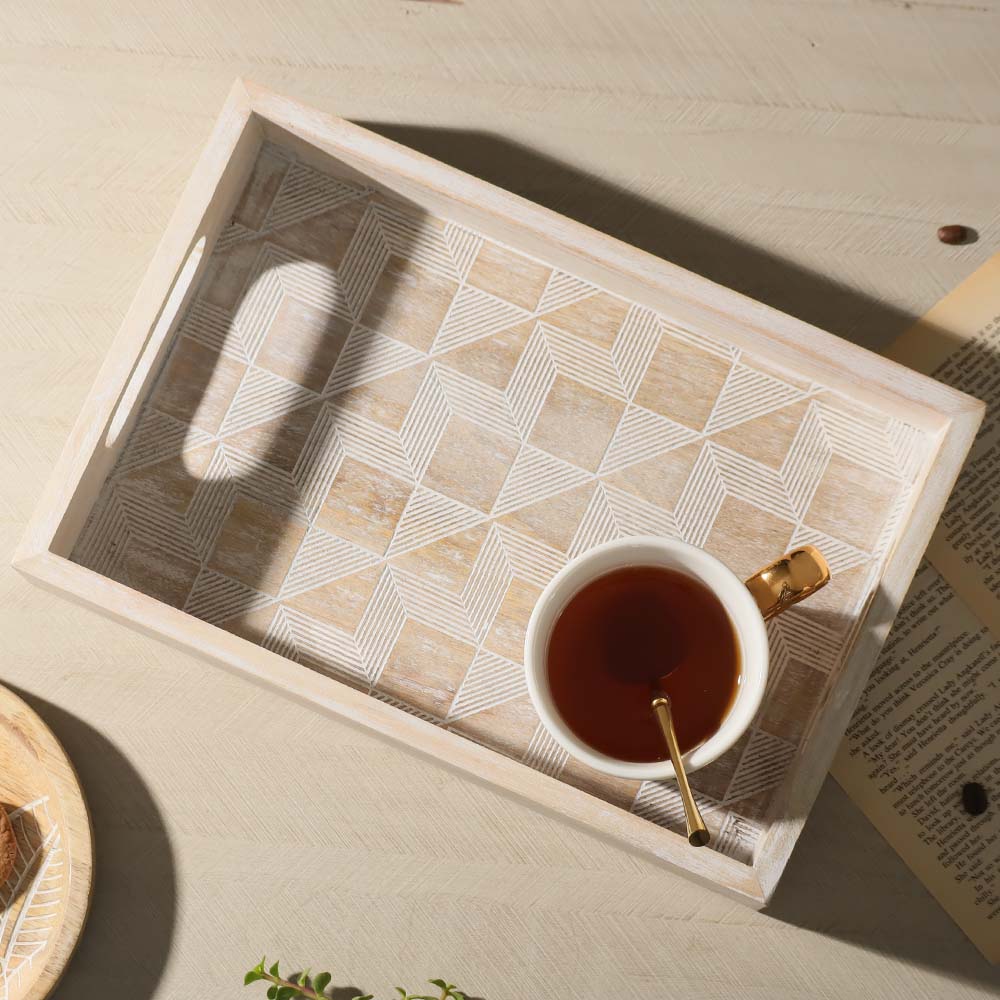 Patterned Serving Tray Medium - Aspen White