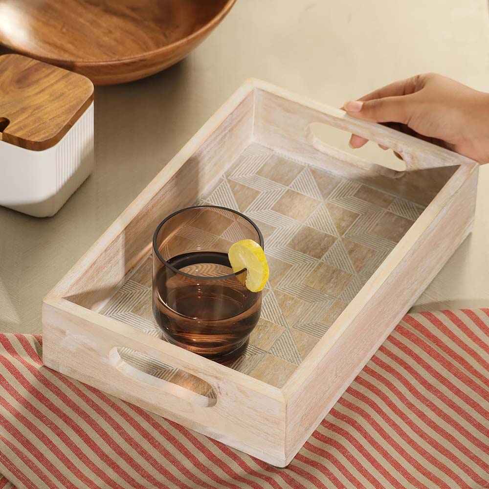 Patterned Serving Tray Medium - Aspen White