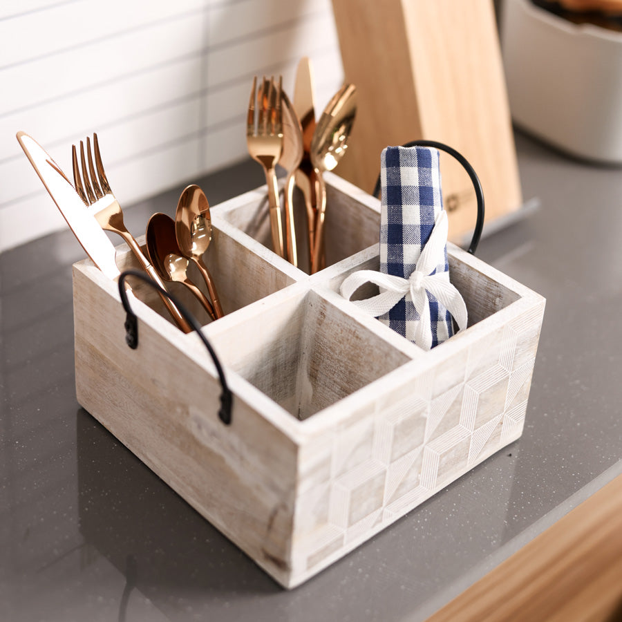 Patterned Square Sectioned Caddy - Aspen White