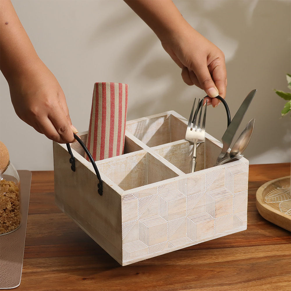 Patterned Square Sectioned Caddy - Aspen White