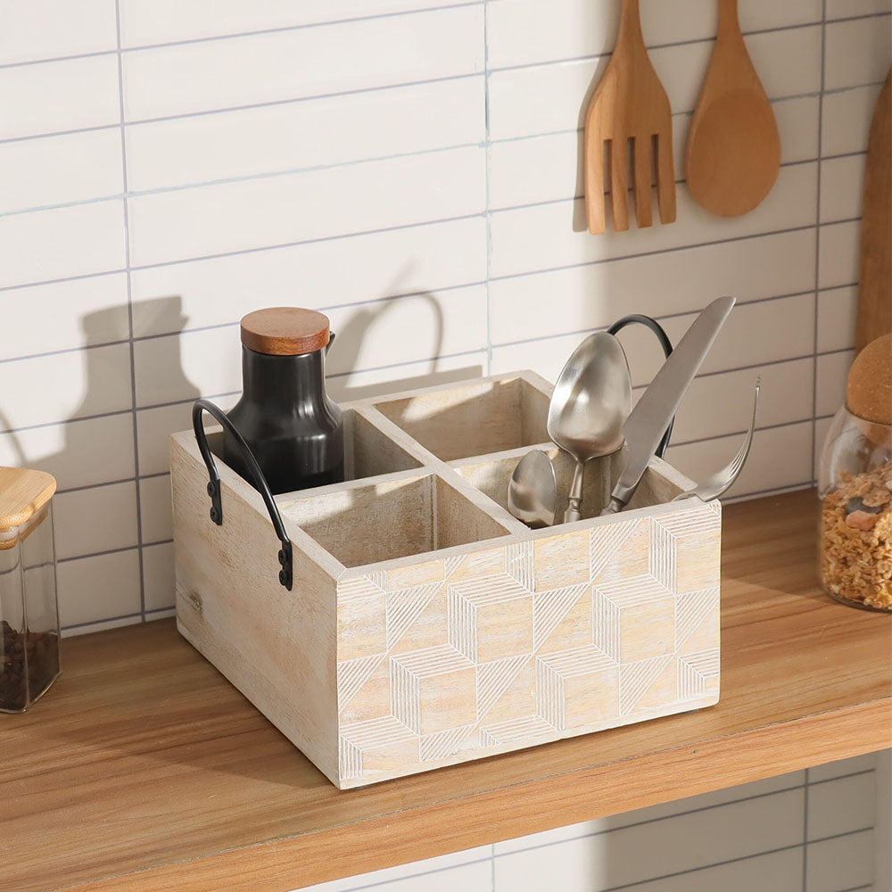 Patterned Square Sectioned Caddy - Aspen White