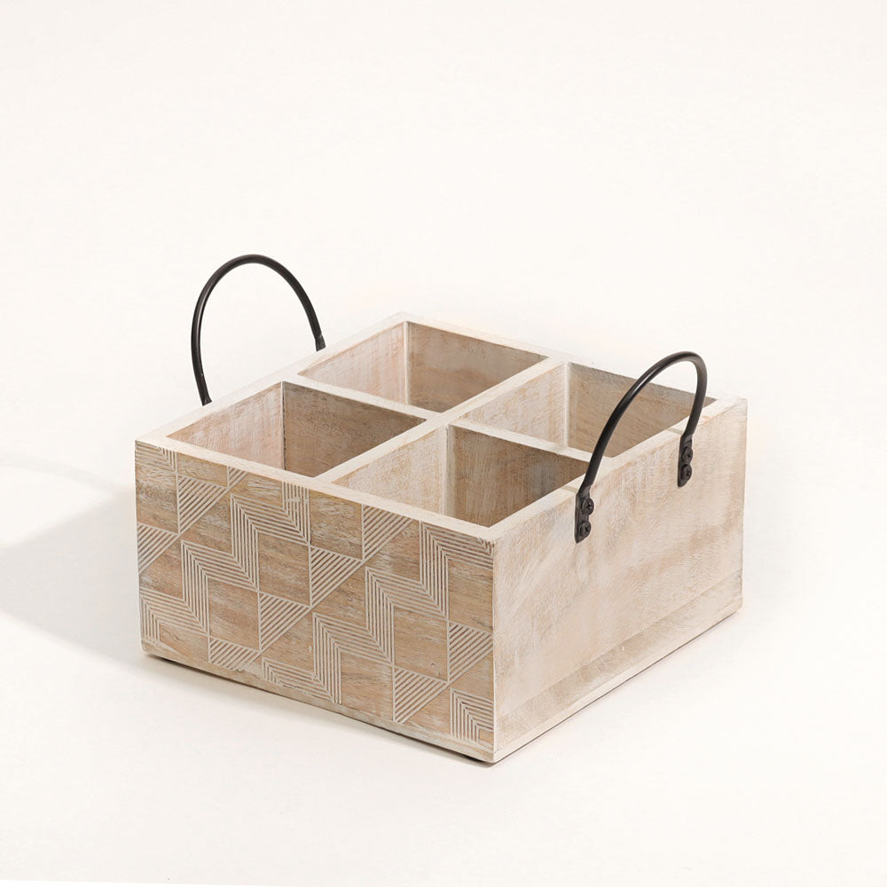 Patterned Square Sectioned Caddy - Aspen White