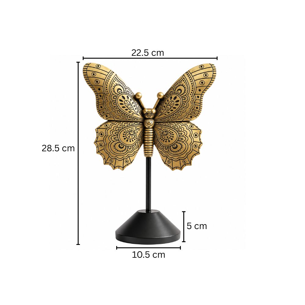 Patterned Butterfly Sculpture - Black Gold
