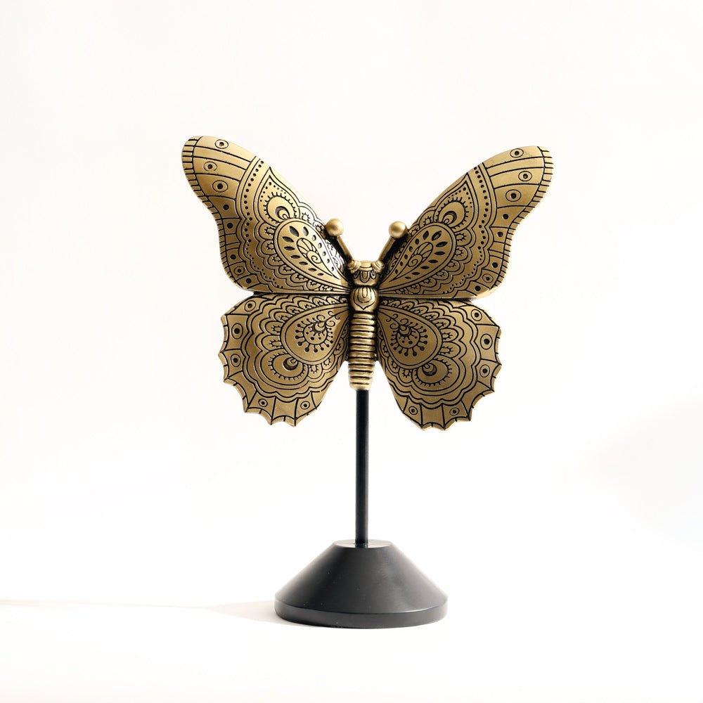 Patterned Butterfly Sculpture - Black Gold