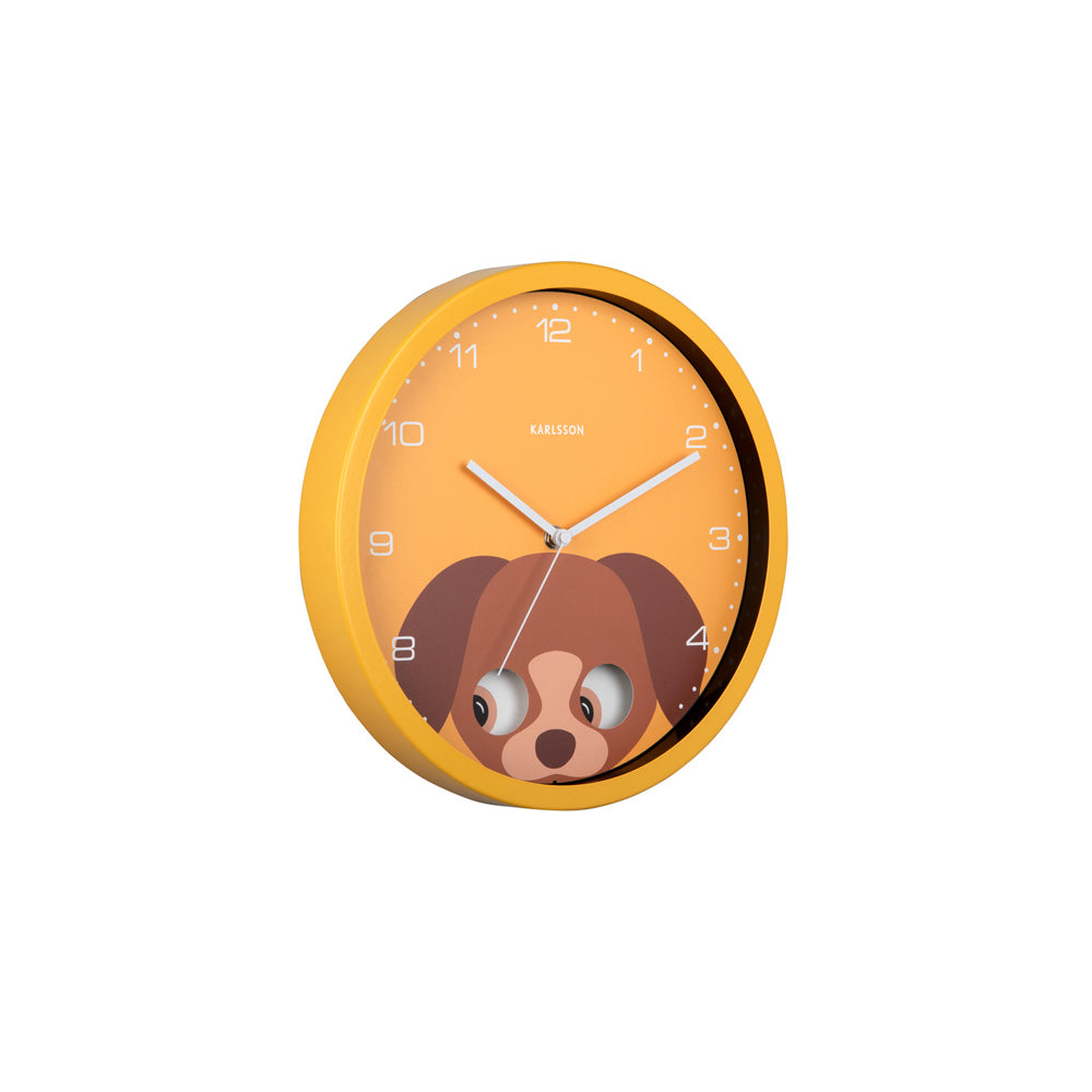 Peekaboo Dog Wall Clock 31cm - Yellow