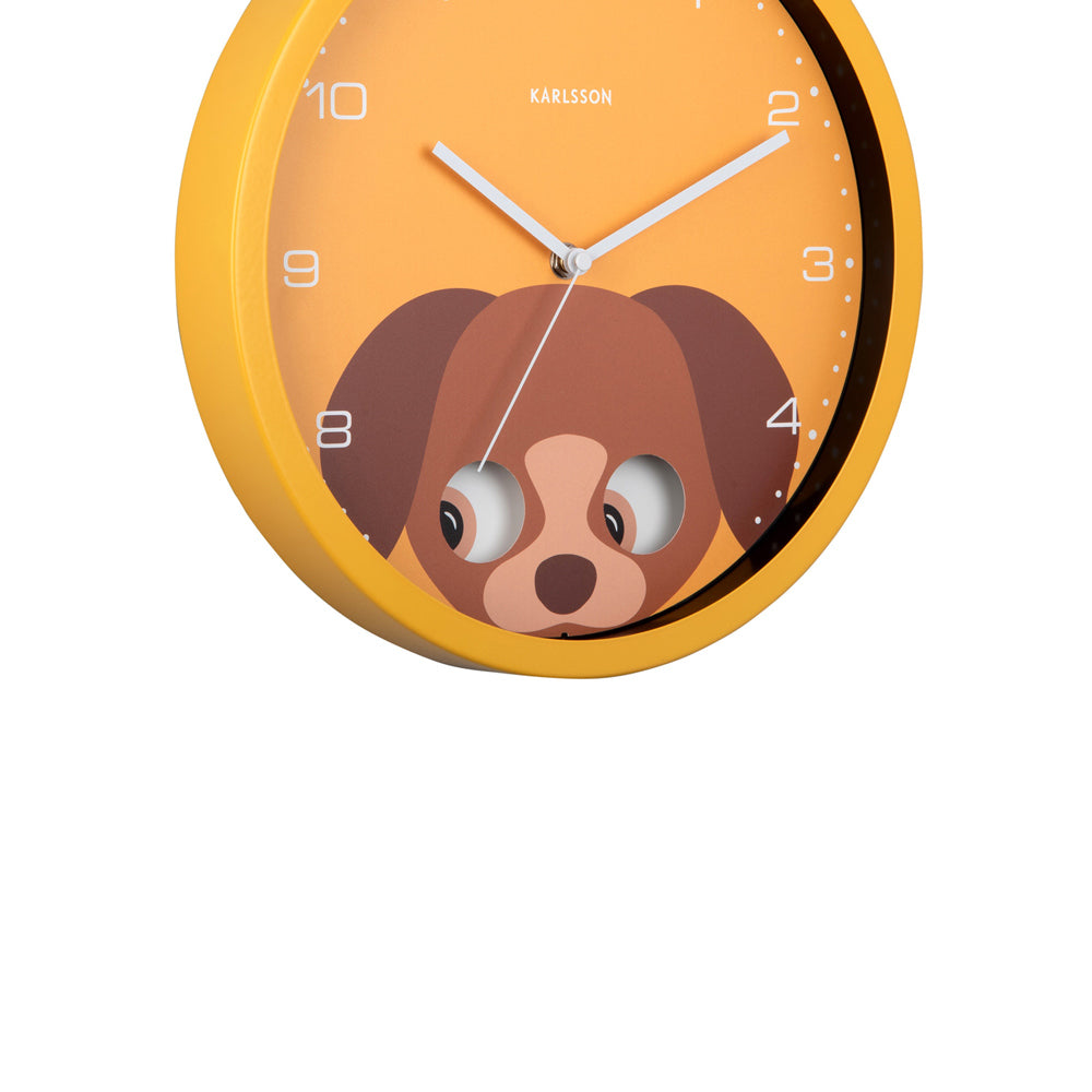 Peekaboo Dog Wall Clock 31cm - Yellow