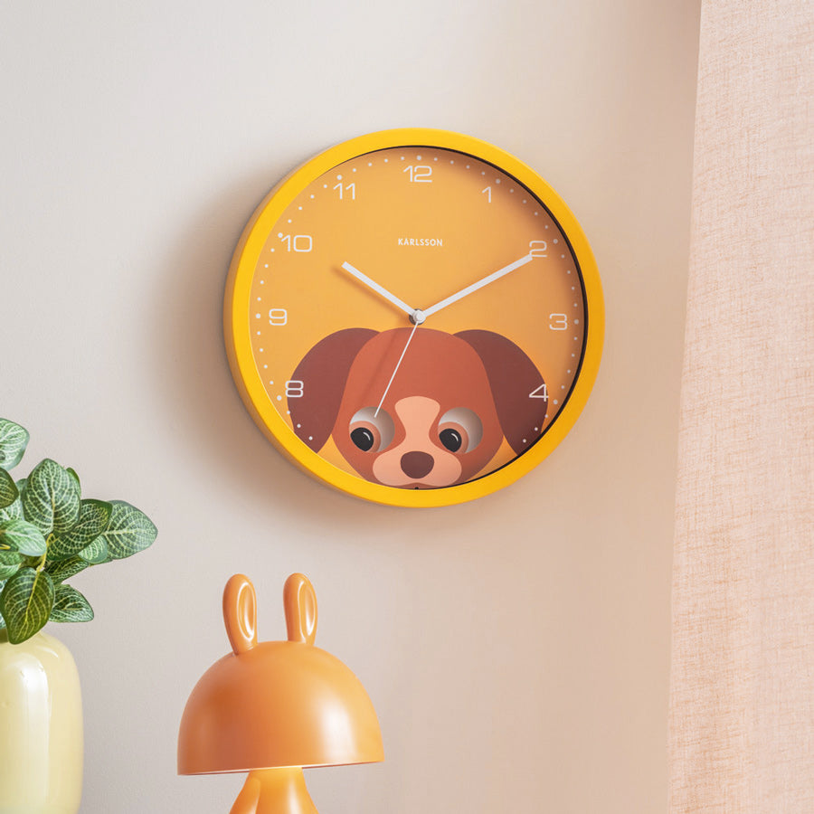 Peekaboo Dog Wall Clock 31cm - Yellow