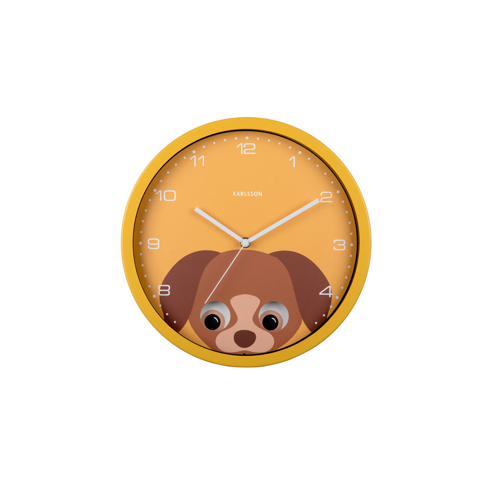 Peekaboo Dog Wall Clock 31cm - Yellow
