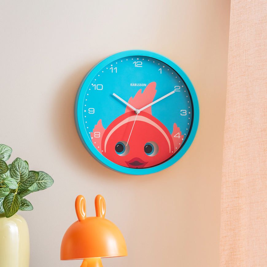 Peekaboo Fish Wall Clock 31cm - Blue