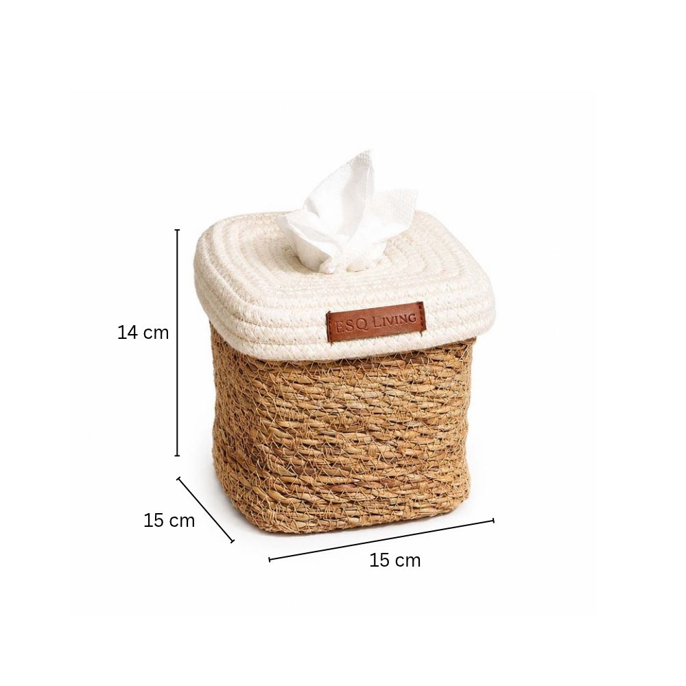Pela Cotton & Seagrass Square Tissue Box Holder - Natural Cream