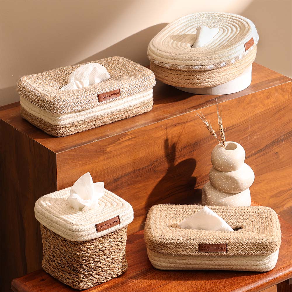 Pavoy Oval Tissue Box Holder - Natural Cream