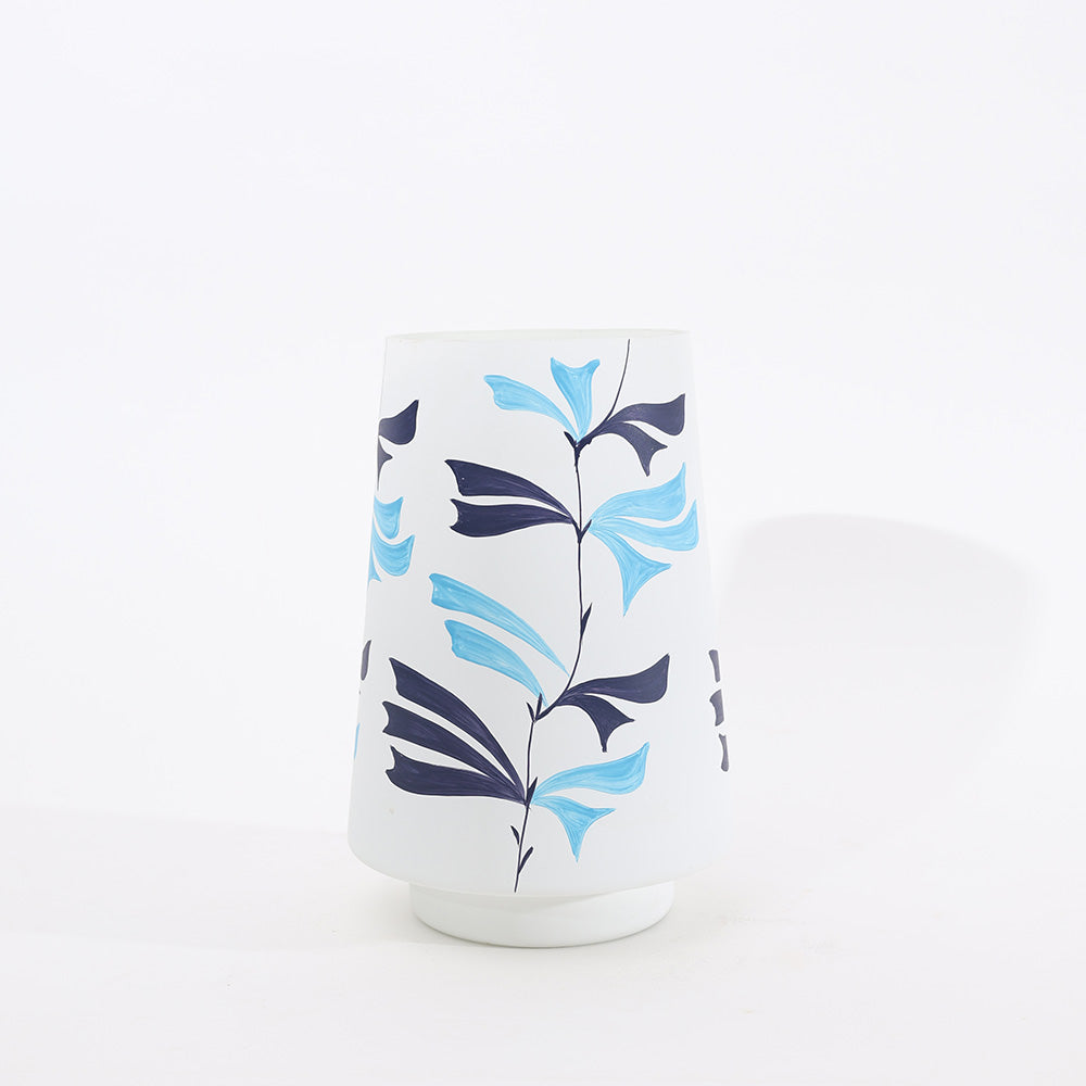 Pennon Handpainted Glass Vase Short - White Blue