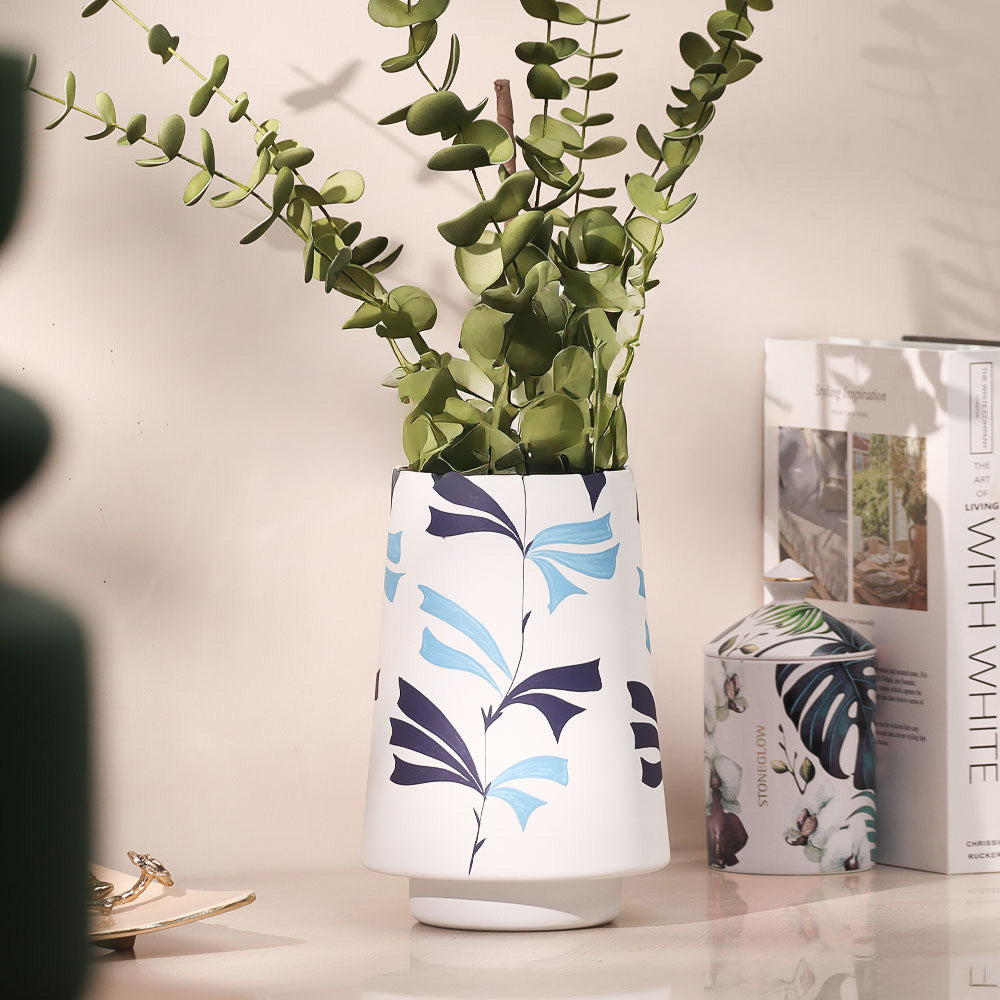 Pennon Handpainted Glass Vase Short - White Blue