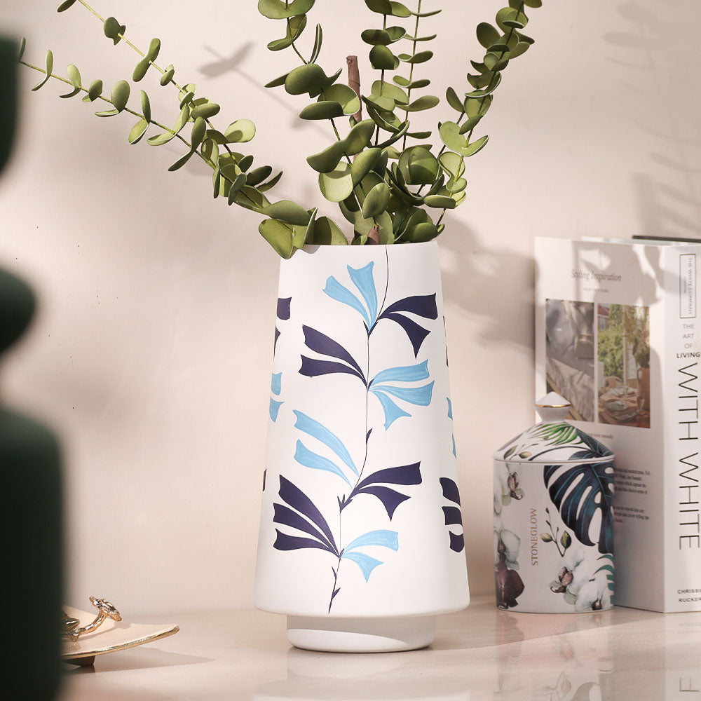 Pennon Handpainted Glass Vase Tall - White Blue