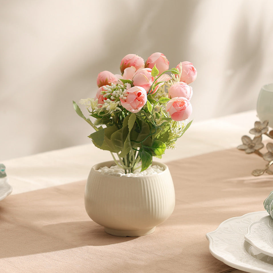 Peonies Artificial Potted Plant - Pink Cream