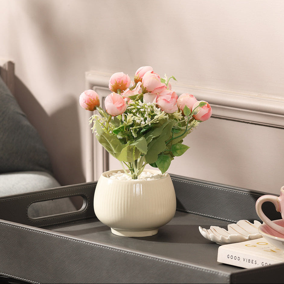 Peonies Artificial Potted Plant - Pink Cream