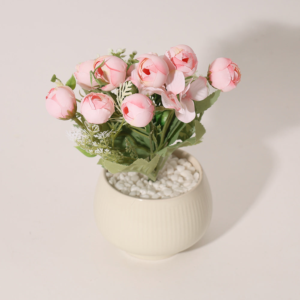 Peonies Artificial Potted Plant - Pink Cream