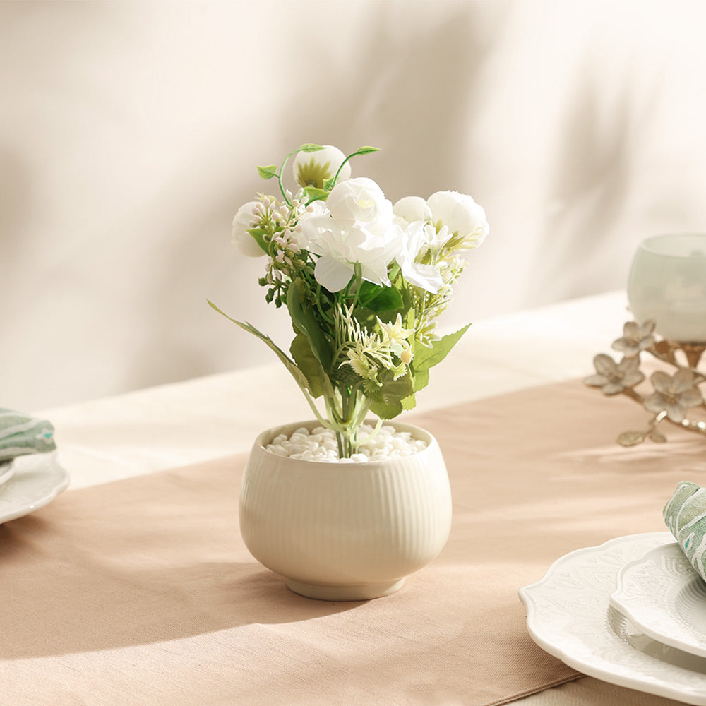 Peonies Artificial Potted Plant - White Cream