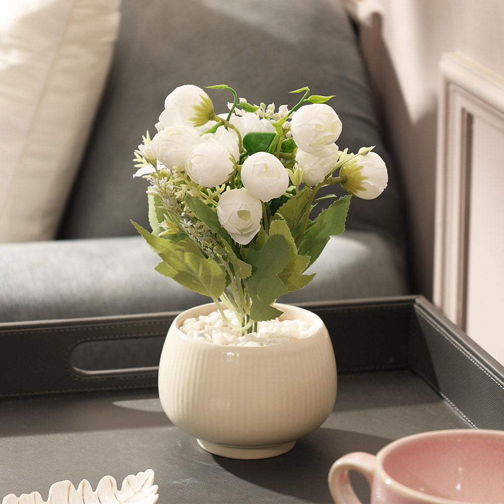 Peonies Artificial Potted Plant - White Cream