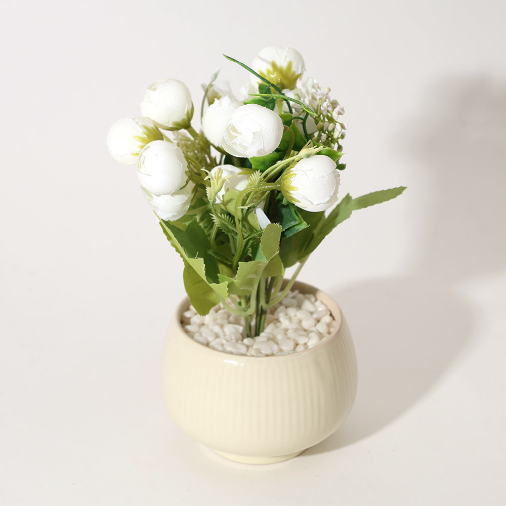 Peonies Artificial Potted Plant - White Cream