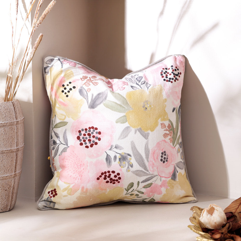 Peonies Reversible Embroidered Cushion Cover 45x45cm - Multicolor
