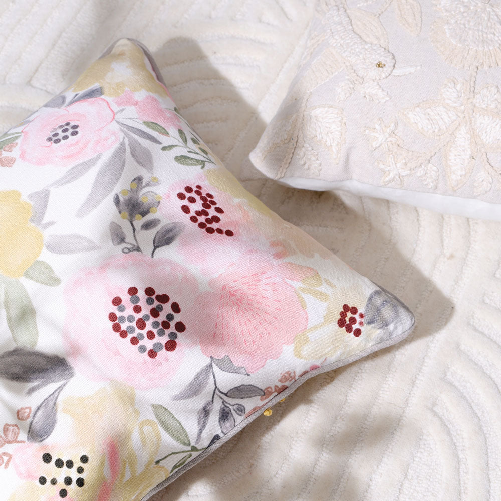 Peonies Reversible Embroidered Cushion Cover 45x45cm - Multicolor