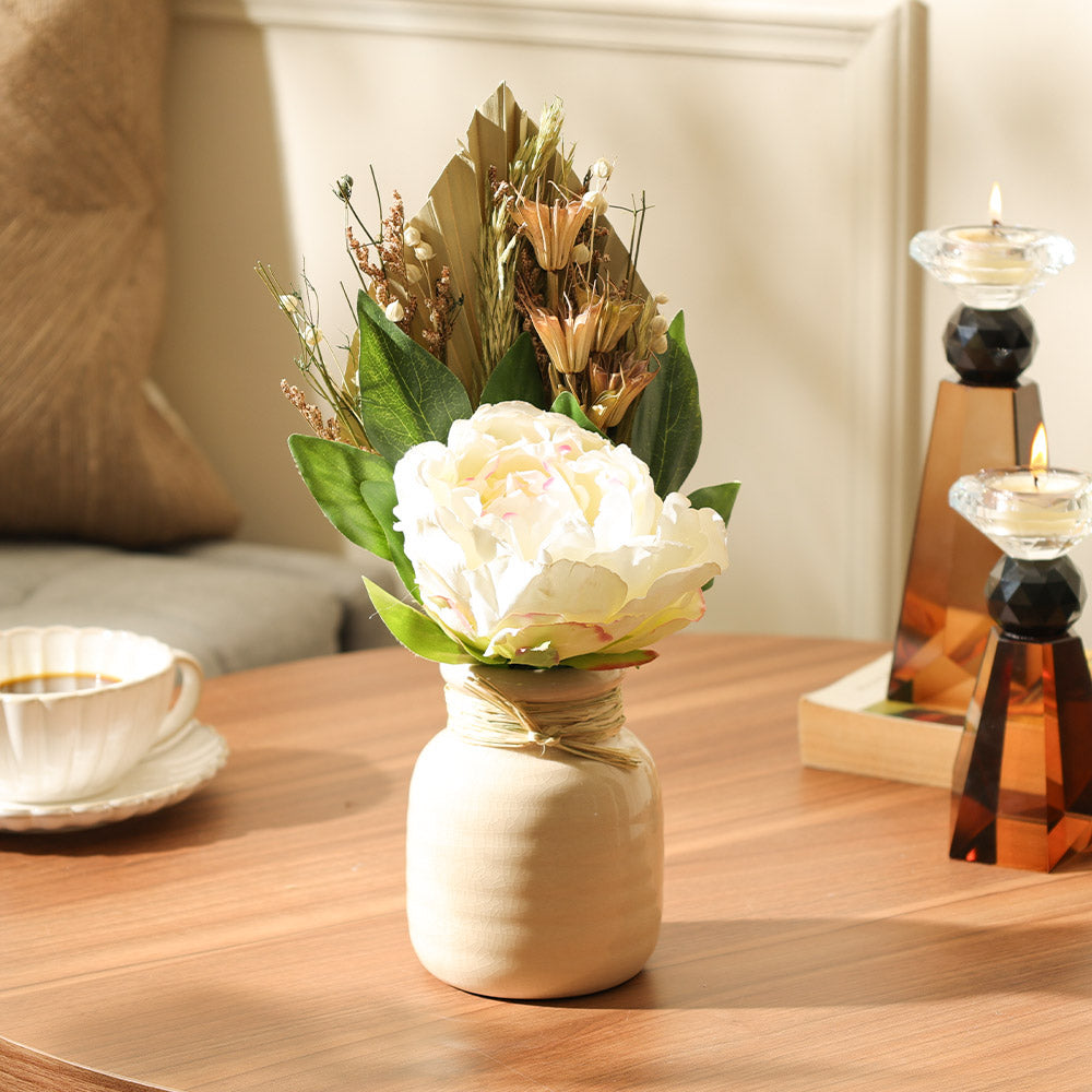 Peony Bouquet in Ceramic Vase - Cream Beige