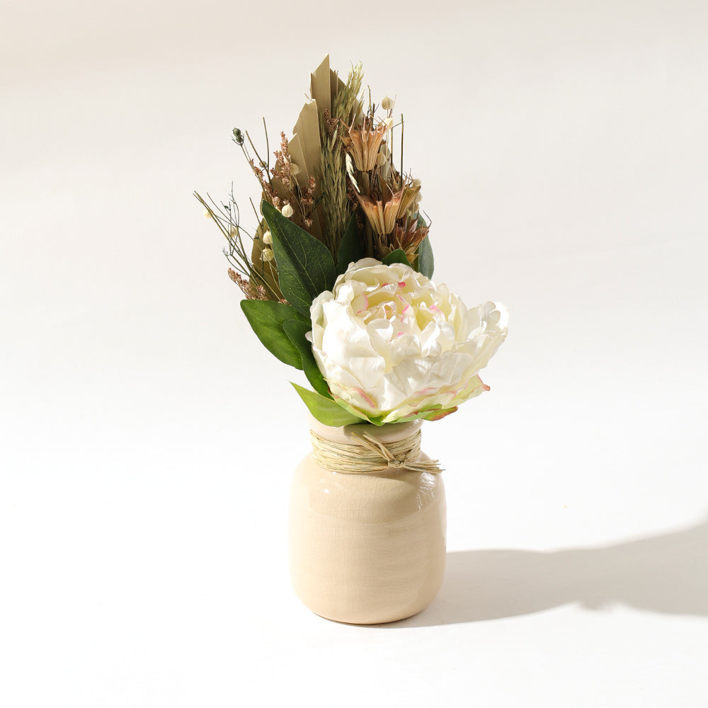 Peony Bouquet in Ceramic Vase - Cream Beige