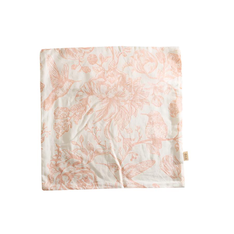 Peony Printed Cotton Cushion Cover 45x45cm - Peach White