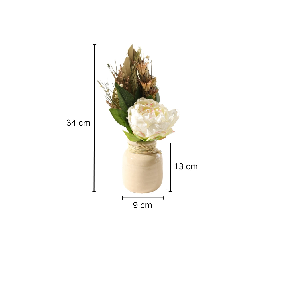 Peony Bouquet in Ceramic Vase - Cream Beige