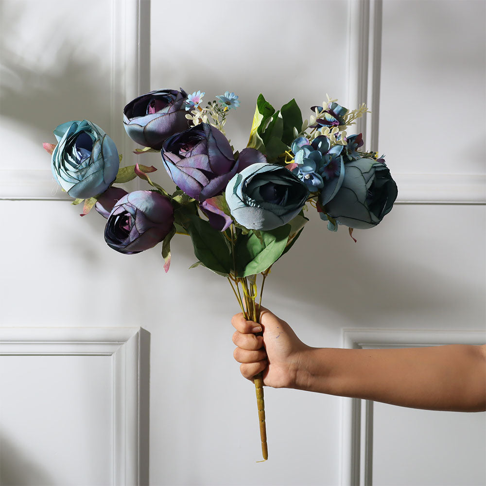 Peony with Wildflowers Faux Bunch - Indigo