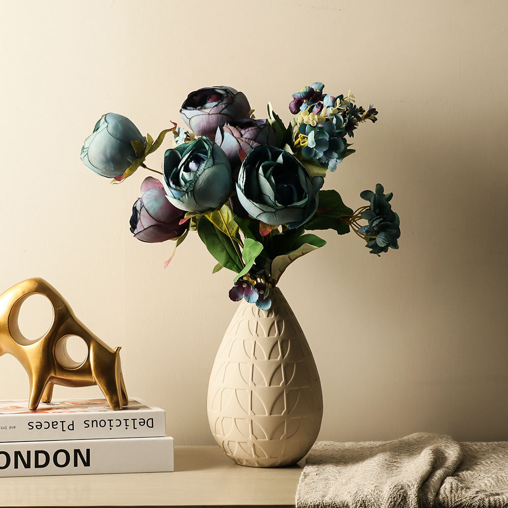 Peony with Wildflowers Faux Bunch - Indigo