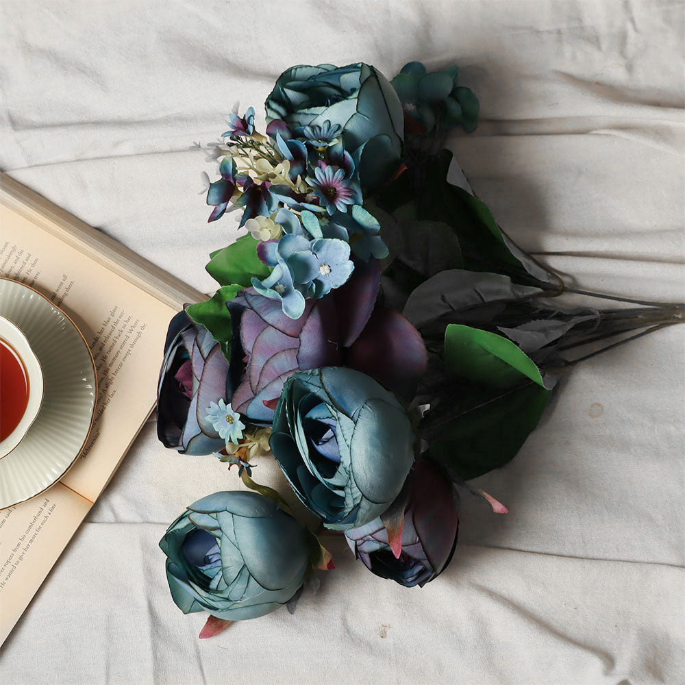 Peony with Wildflowers Faux Bunch - Indigo