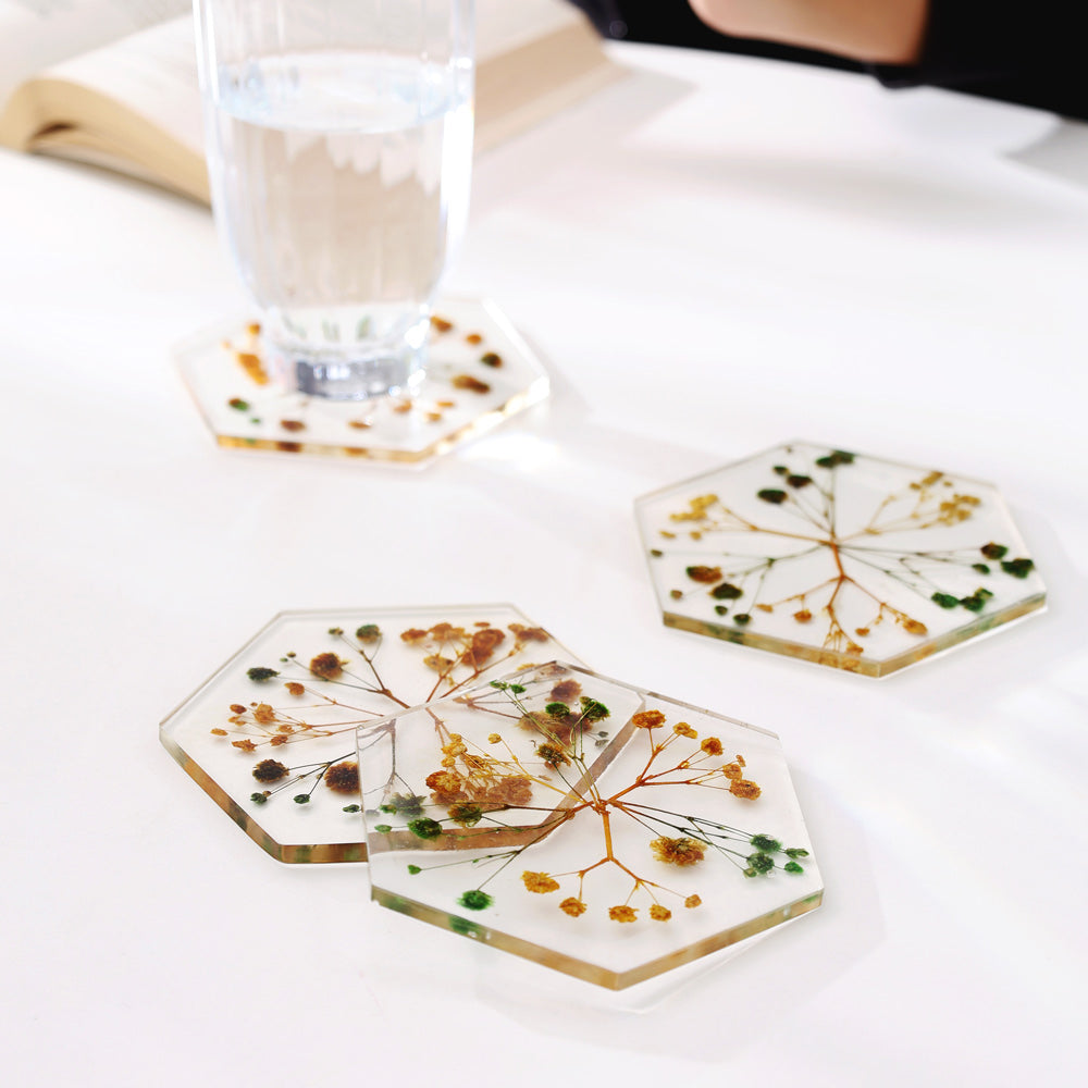 Perfekta Glass Hexagon Coasters, Set of 4